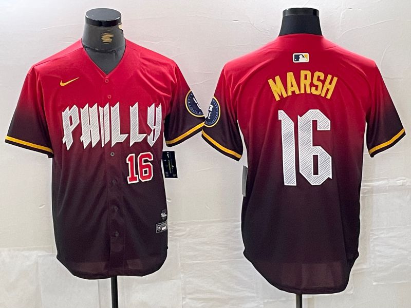 Men Philadelphia Phillies 16 Marsh Red City Edition Nike 2024 MLB Jersey style 3